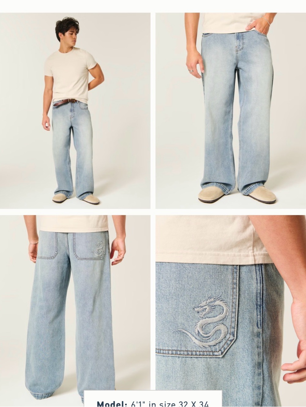 Hollister Dragon Graphic Super Baggy Jeans - Light Color